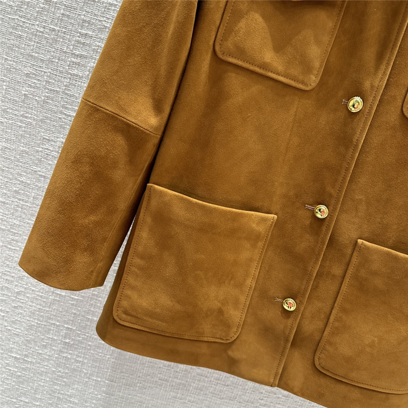 miumiu suede hunting style four-pocket leather jacket