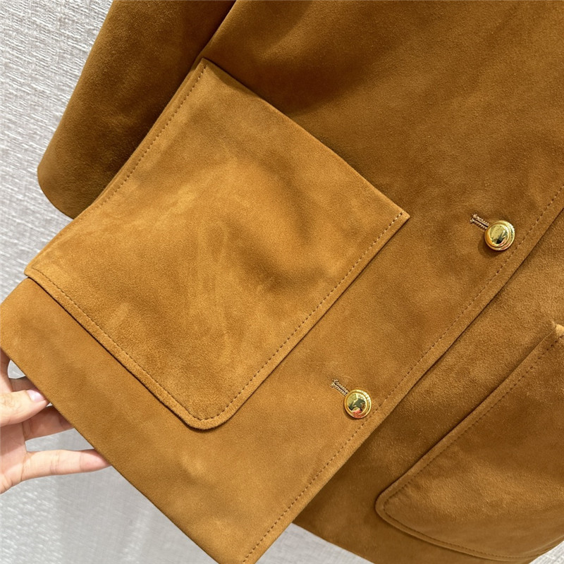 miumiu suede hunting style four-pocket leather jacket