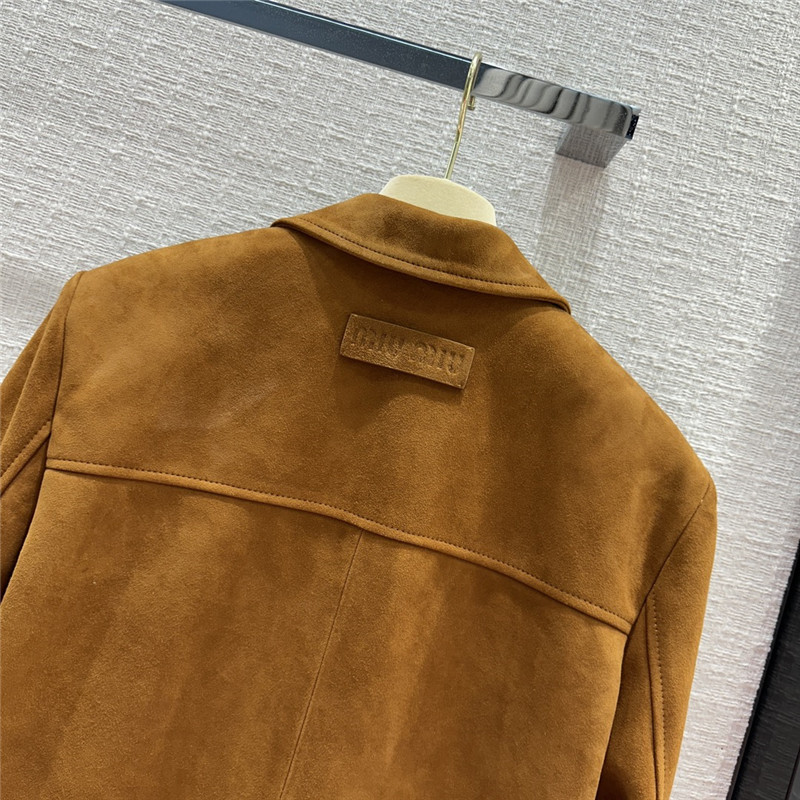 miumiu suede hunting style four-pocket leather jacket