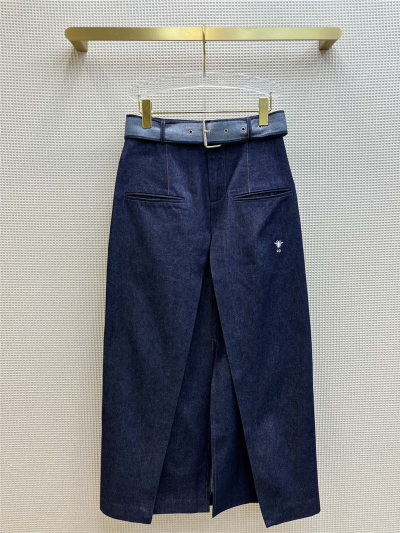 dior double slit high waist A-line denim long skirt