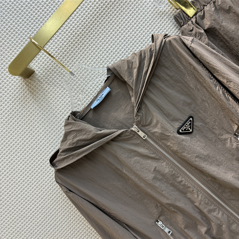 prada hooded zipper jacket + elastic waist shorts set