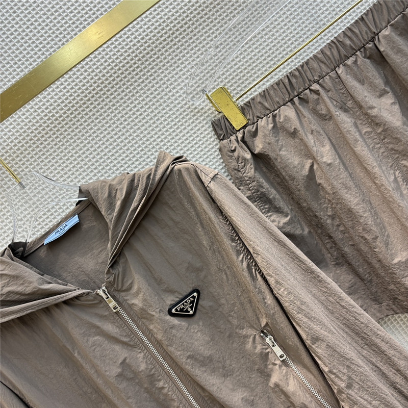 prada hooded zipper jacket + elastic waist shorts set