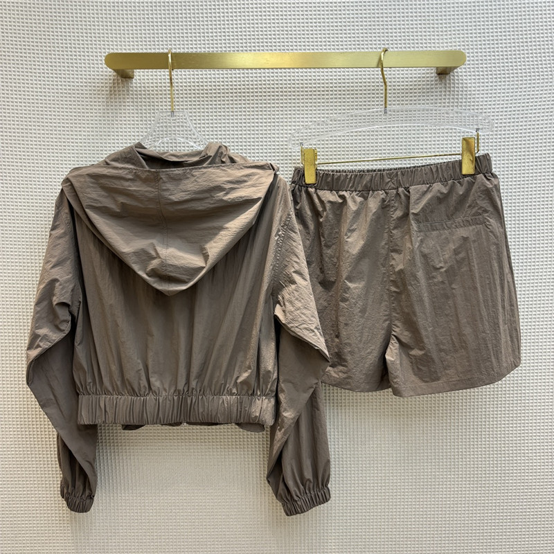 prada hooded zipper jacket + elastic waist shorts set