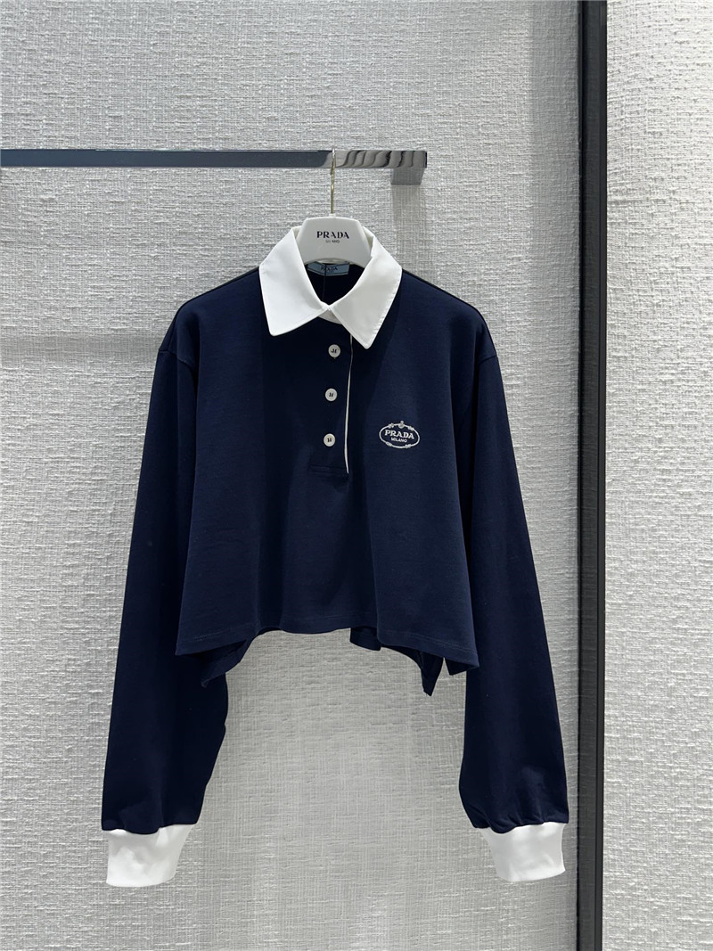 prada contrast color polo short long sleeve top