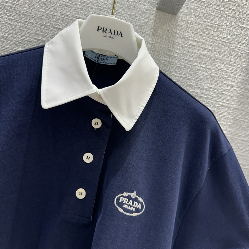 Pra*a contrast color polo short long sleeve top