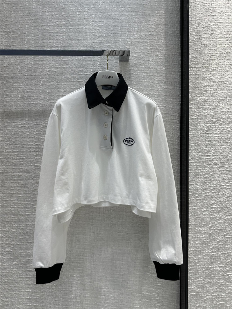 prada contrast color polo short long sleeve top