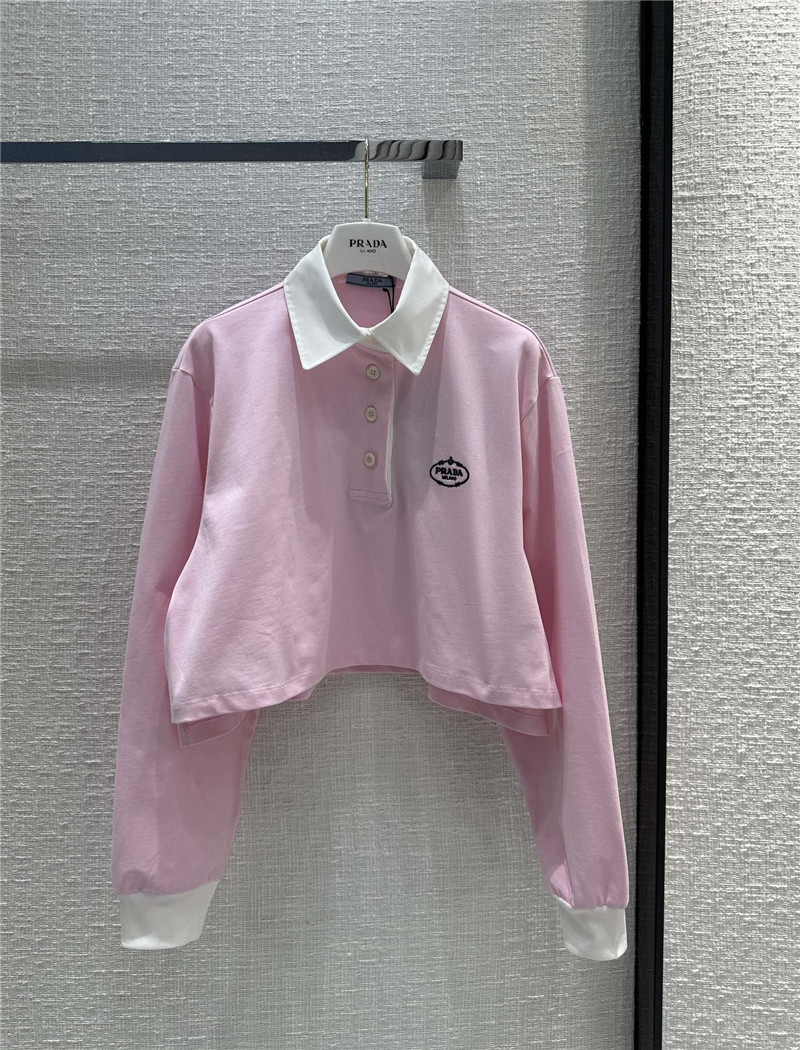 prada contrast color polo short long sleeve top