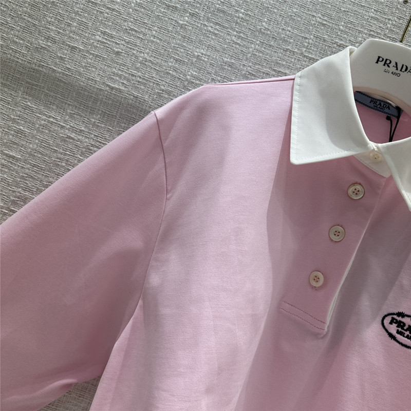 Pra*a contrast color polo short long sleeve top