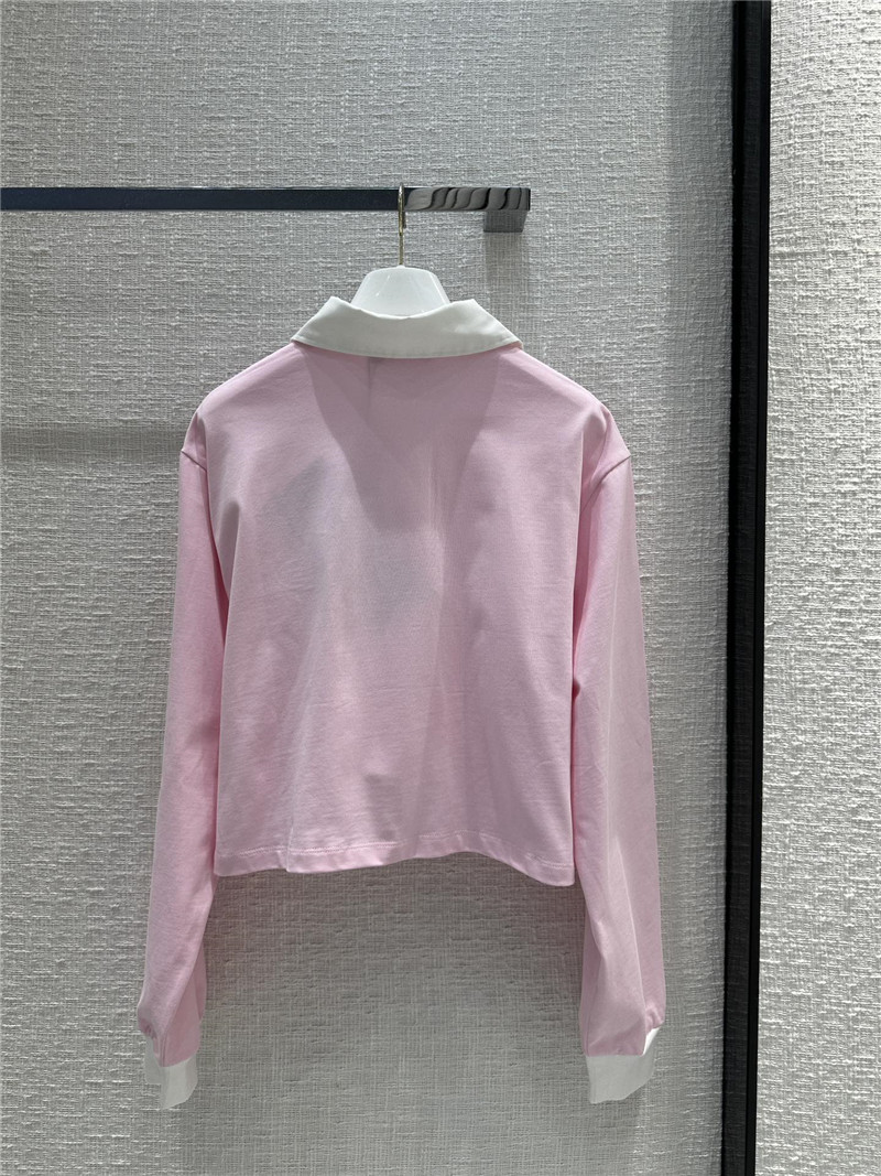 Pra*a contrast color polo short long sleeve top