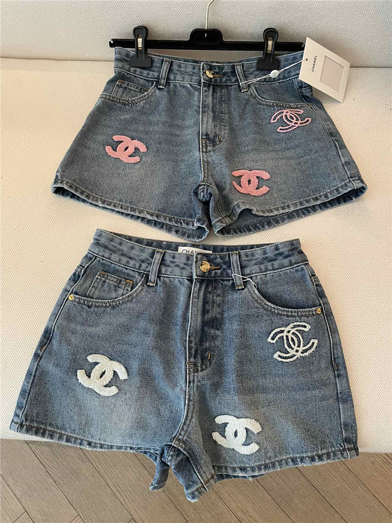 Ch**el two-color multi-logo denim long shorts