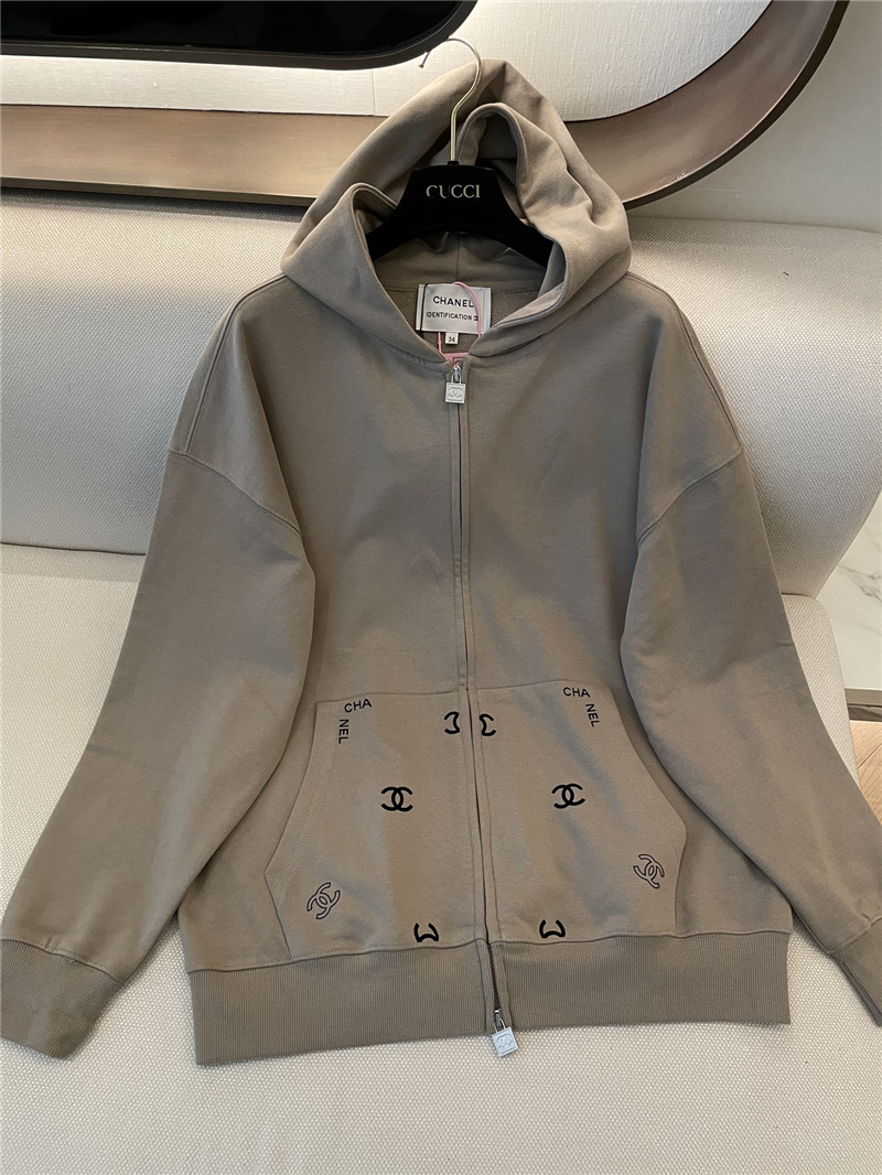 Chanel Logo Hooded Sweatshirt Grey