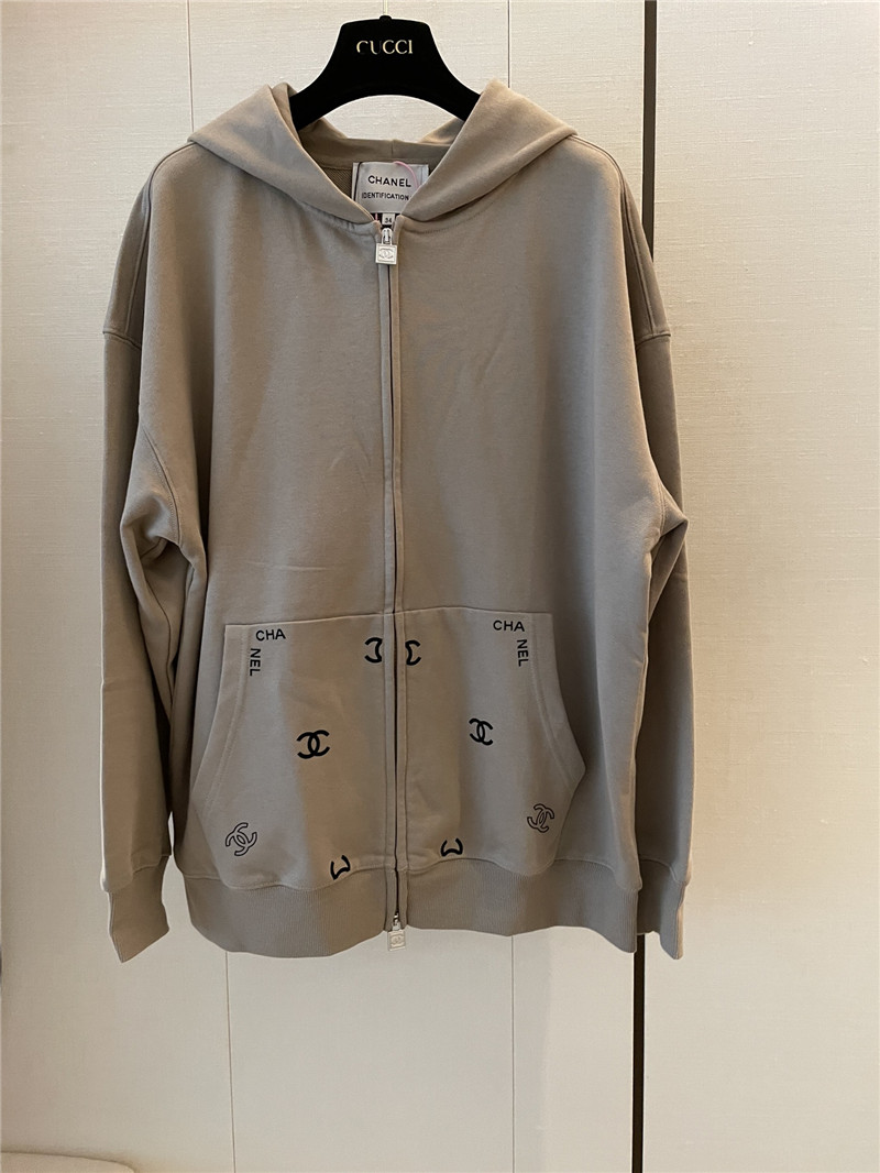 Chanel Logo Hooded Sweatshirt Grey