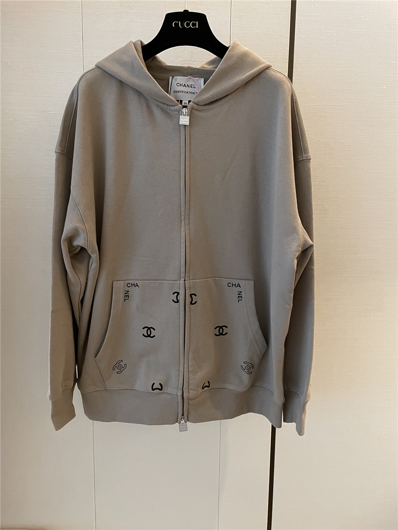 Chanel Logo Hooded Sweatshirt Grey