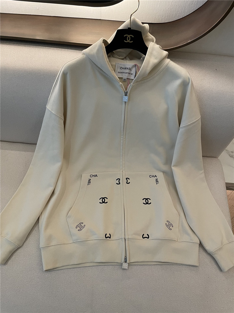 Chanel Logo Hooded Sweatshirt Beige