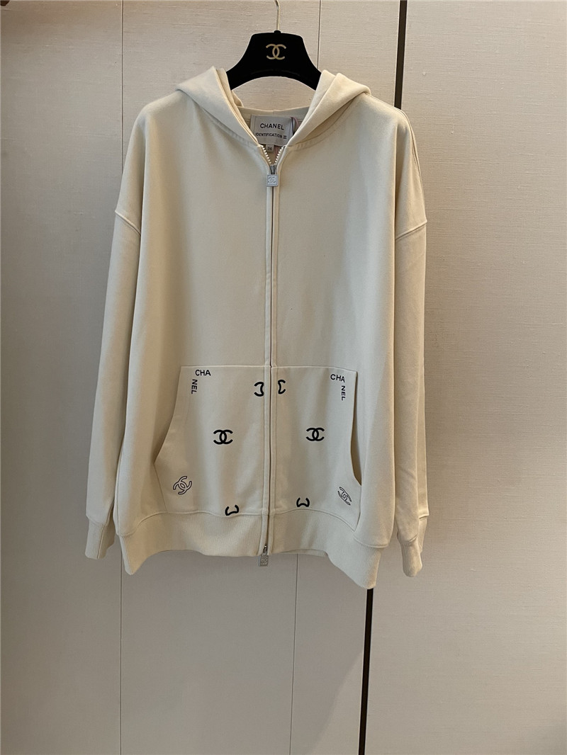 Chanel Logo Hooded Sweatshirt Beige