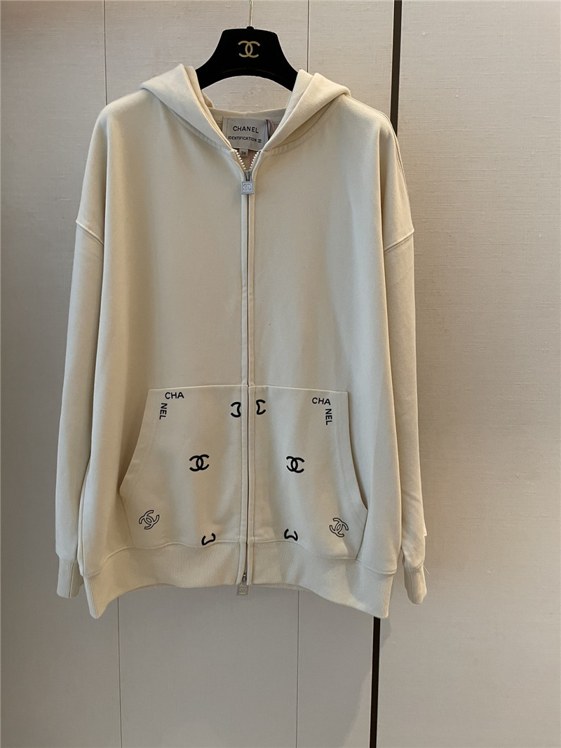 Chanel Logo Hooded Sweatshirt Beige