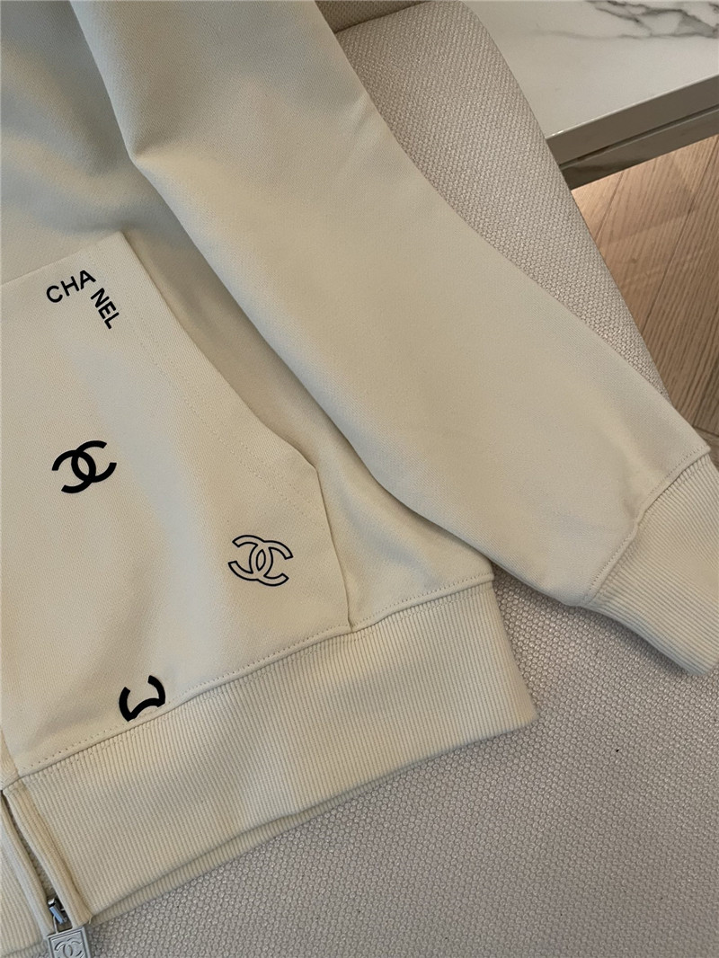 Chanel Logo Hooded Sweatshirt Beige