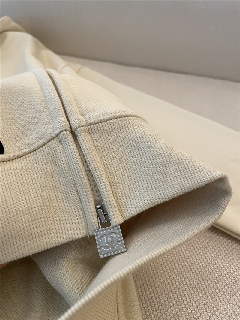 Chanel Logo Hooded Sweatshirt Beige