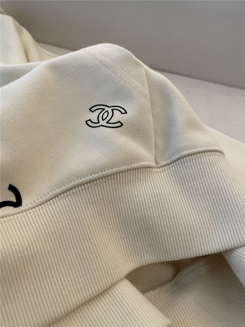 Chanel Logo Hooded Sweatshirt Beige