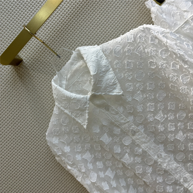 louis vuitton LV lapel long white shirt + cake tutu skirt suit