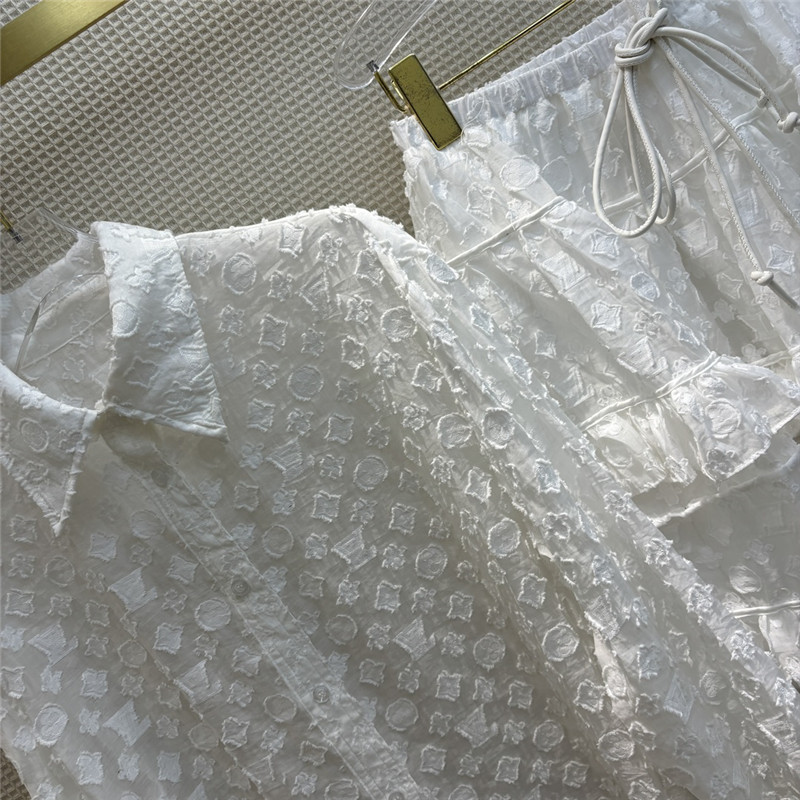 louis vuitton LV lapel long white shirt + cake tutu skirt suit