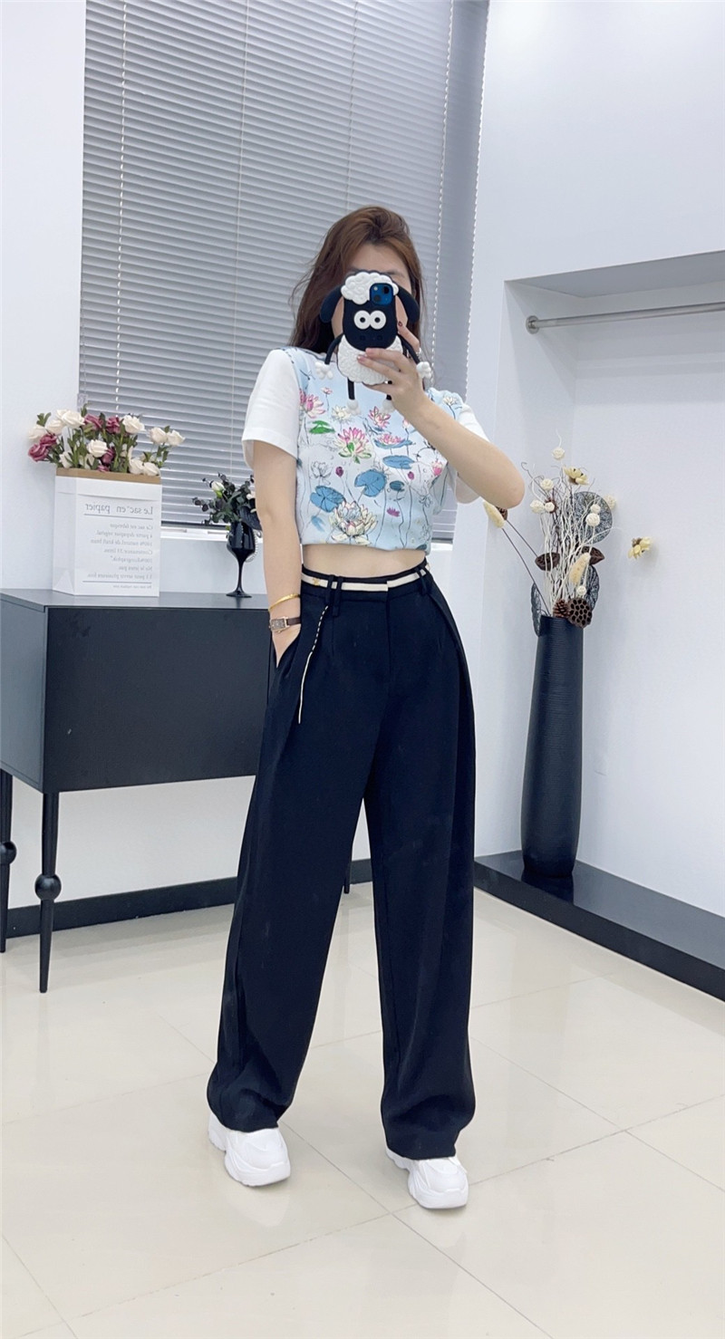 Ce1i*e new contrasting webbing wide-leg trousers