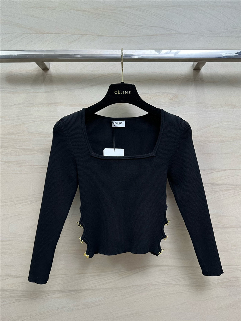 celine Arc de Triomphe side button design square neck top