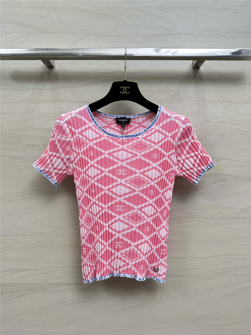 Chanel celebrity style letter crocheted short-sleeved top