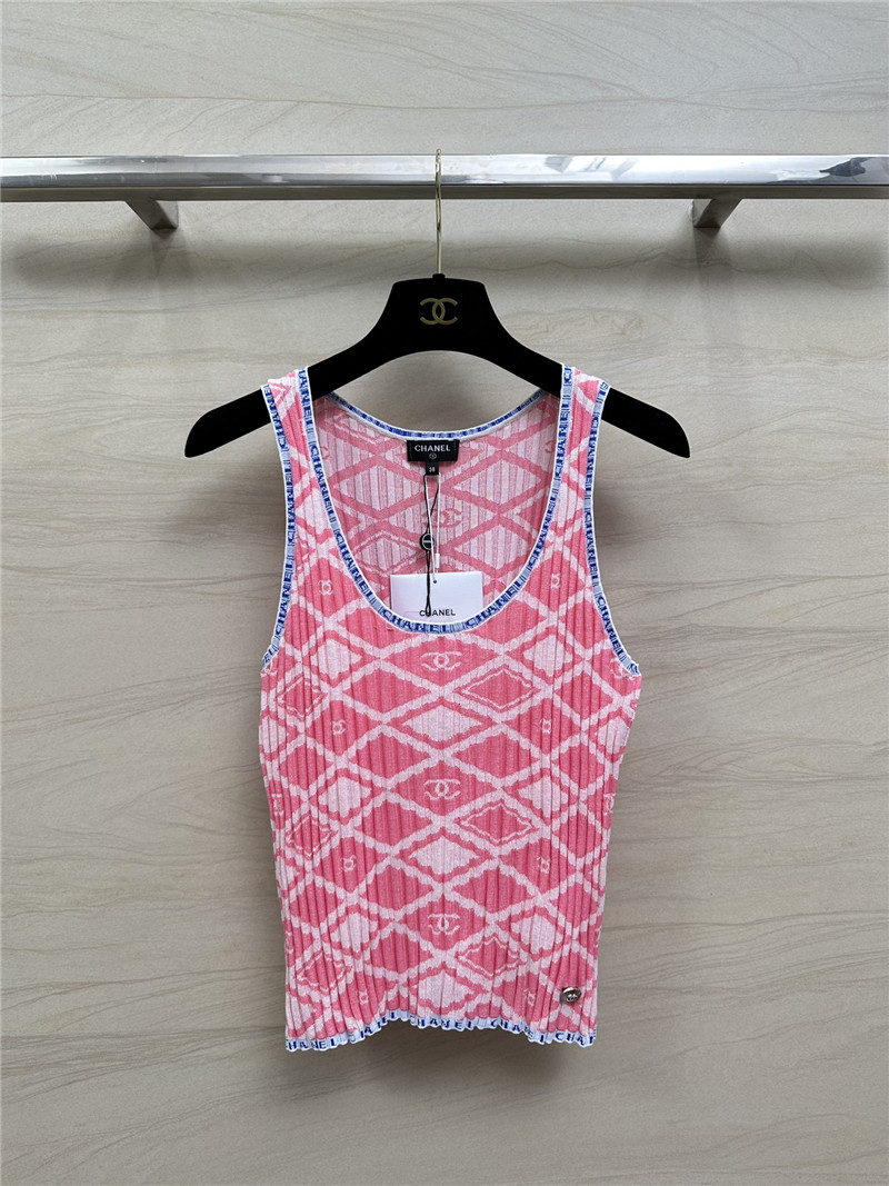 Chanel lady style letter crochet contrast vest top