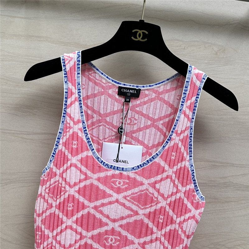 Chanel lady style letter crochet contrast vest top