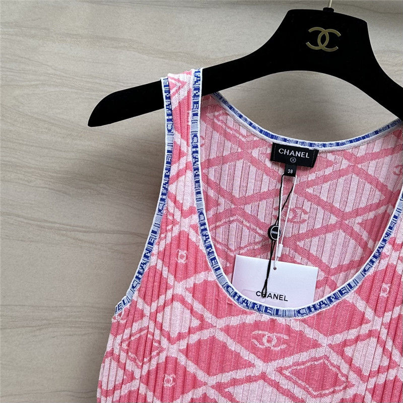 Chanel lady style letter crochet contrast vest top