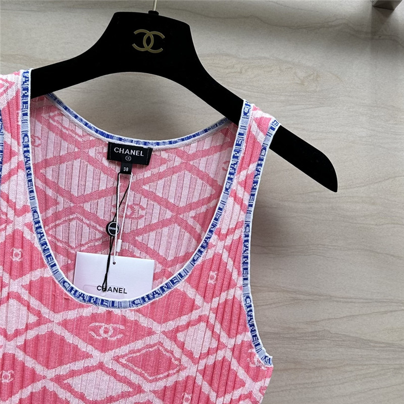 Chanel lady style letter crochet contrast vest top