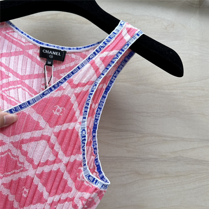 Chanel lady style letter crochet contrast vest top