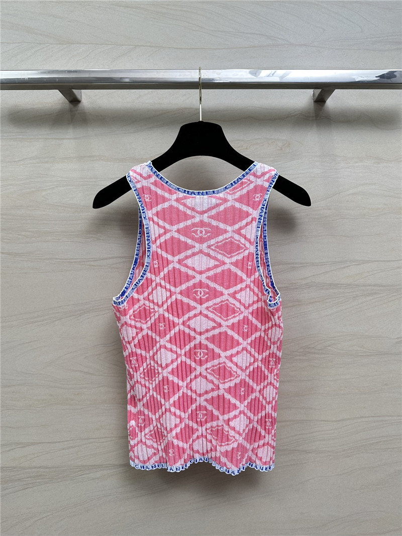 Chanel lady style letter crochet contrast vest top
