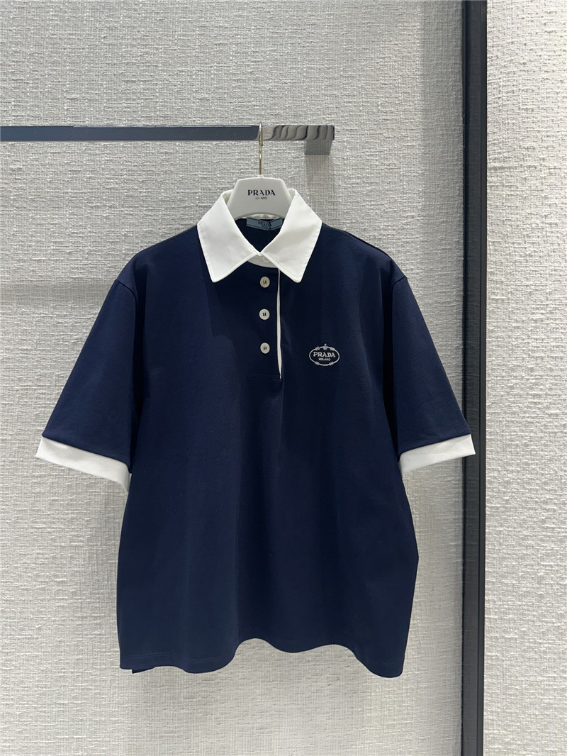 prada contrast color polo short sleeve top