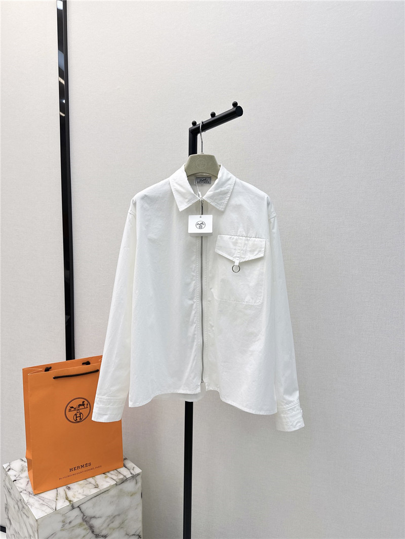 Hermes new silver button decorated long-sleeved shirt
