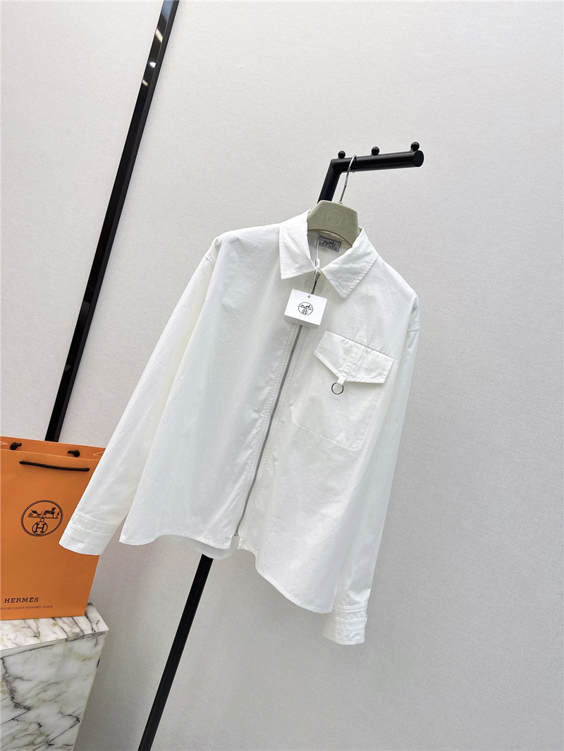 Hermes new silver button decorated long-sleeved shirt