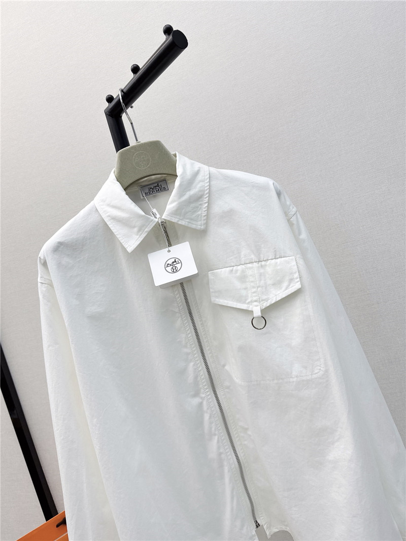 Hermes new silver button decorated long-sleeved shirt