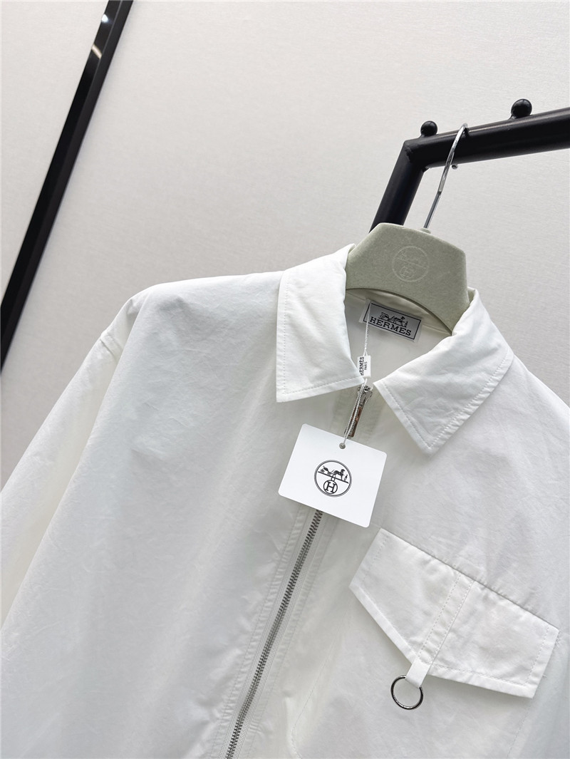 Hermes new silver button decorated long-sleeved shirt