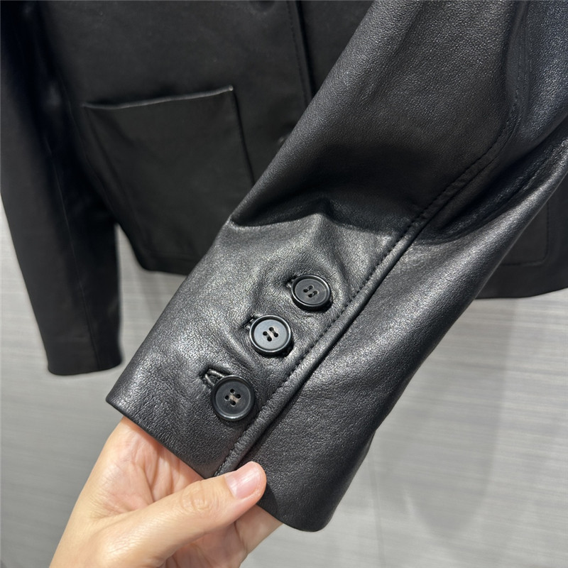 M1um1u preppy leather jacket