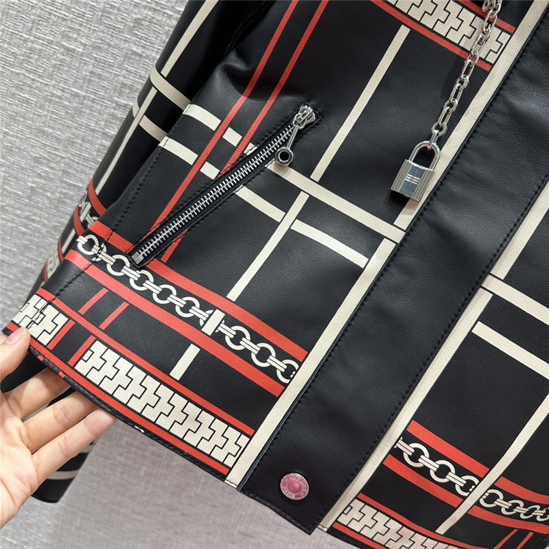 H**me5 positioning red plaid chain print lambskin jacket