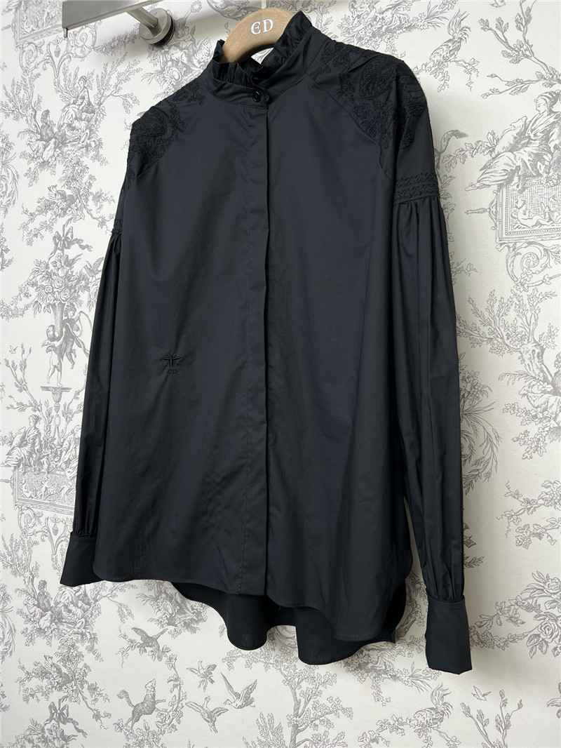 D10r butterfly embroidered stand collar puff sleeve shirt