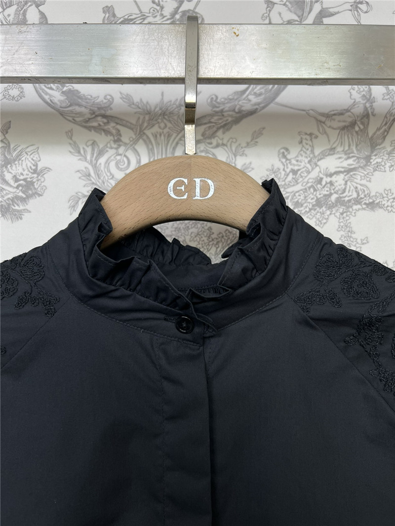 D10r butterfly embroidered stand collar puff sleeve shirt