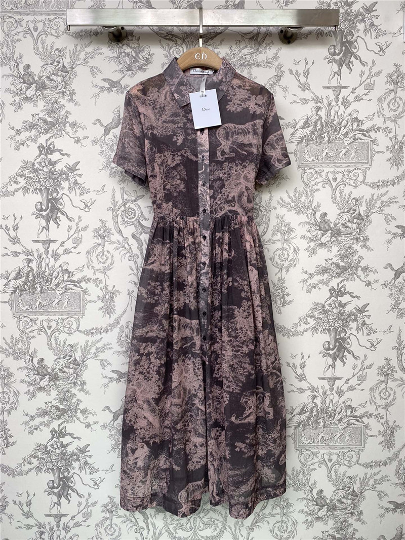 D10r lapel short sleeve animal long dress