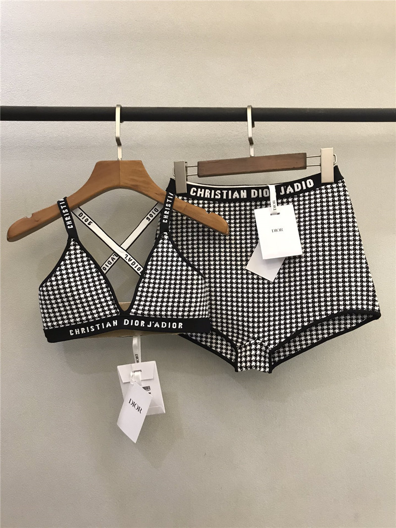 dior classic houndstooth cross-over swimsuit with straps