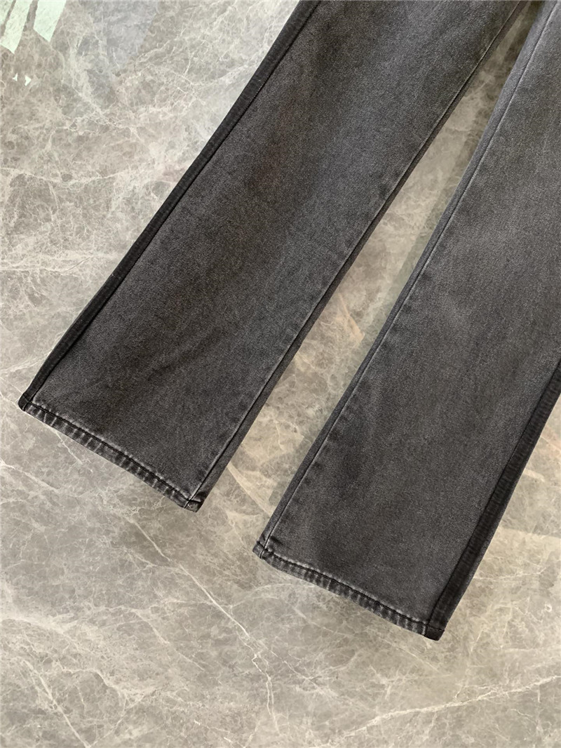 Ch**el waistband shaded back pocket laminated logo jeans