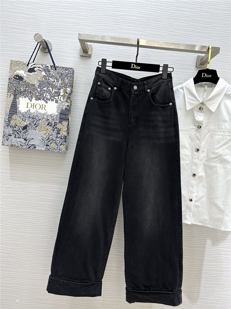 dior logo embroidered hem straight jeans