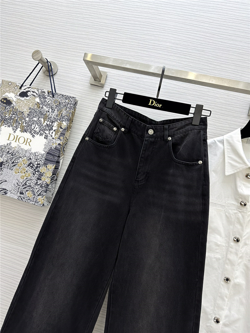 dior logo embroidered hem straight jeans