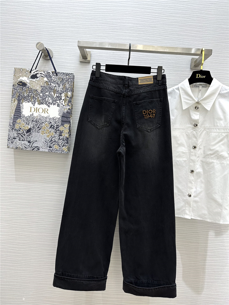dior logo embroidered hem straight jeans