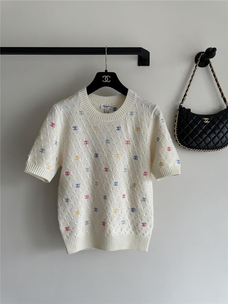 Chanel Colorful Logo Knit T-Shirt White